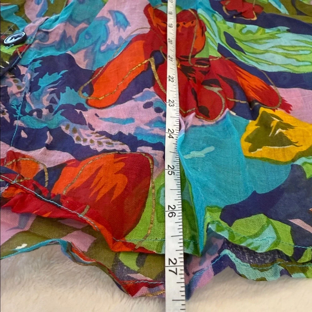 Intense vibrant floral Patterned crinkle blouse semi sheer long sleeves SZ Med - Picture 8 of 8